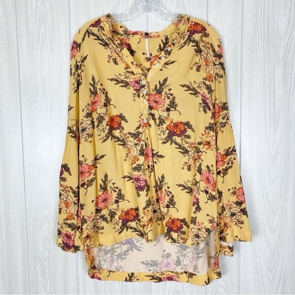 Free People | Marigold Yellow Floral Bell Sleeve Tunic Size Small - Picture 1 of 14